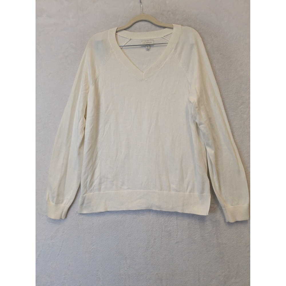 Lucky Brand Cream V Neck Long Sleeve Sweater Women M/M Made in Vietnam